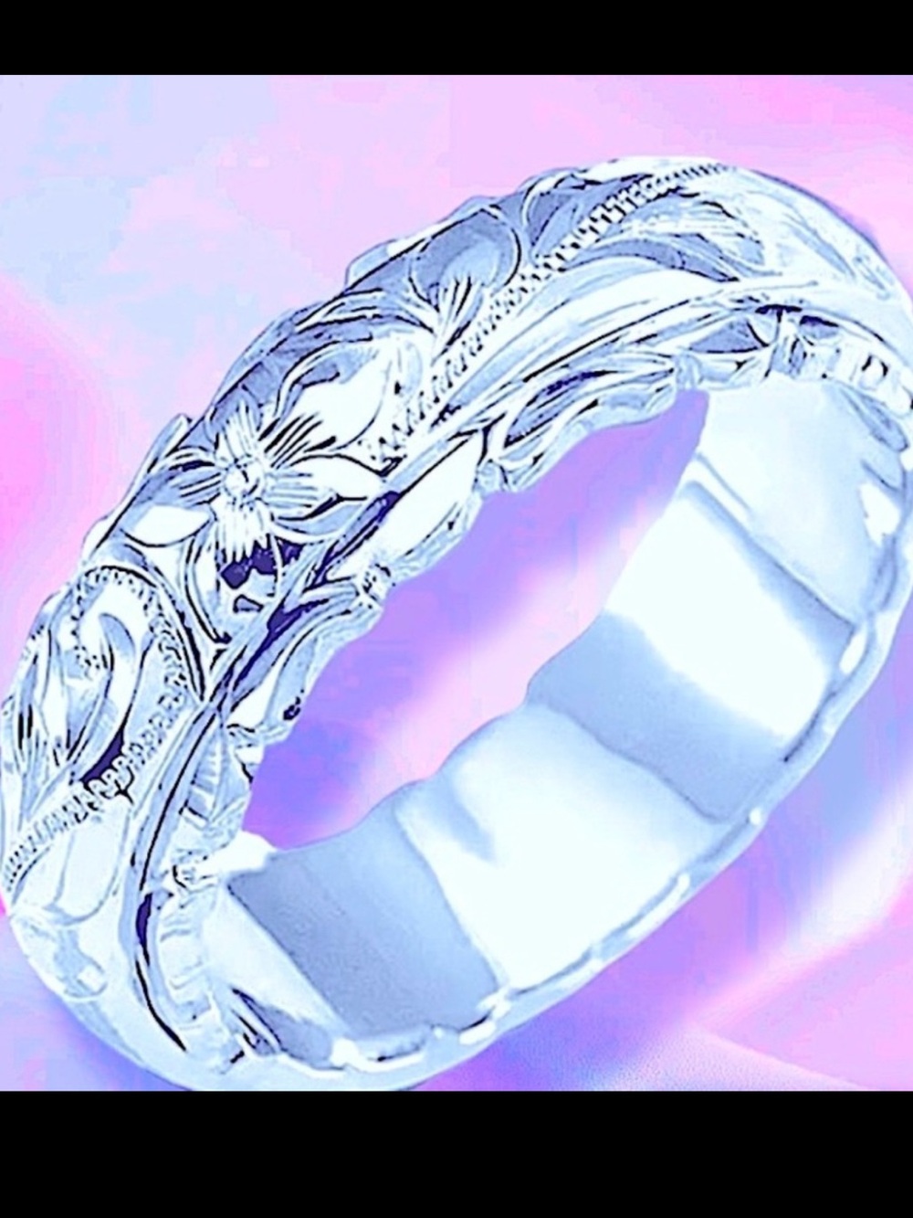 Silver Band Ring with Floral design NWT